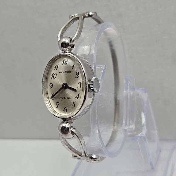 Womens Majestime Manual Wind Silver Cuff Watch Vintage Style Classic Runs main image 5